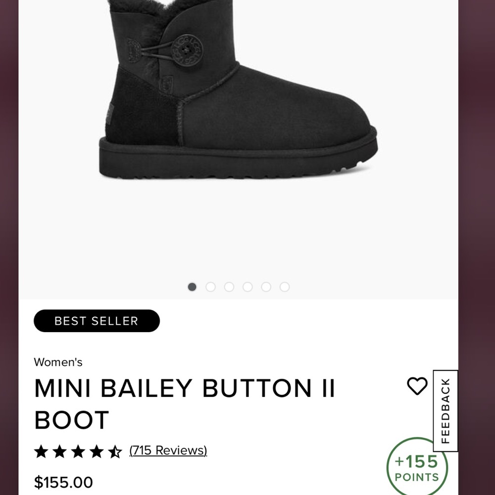UGG NWT black short Bailey button size 7
